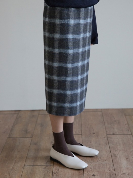 Line Check Wool Skirt (Gray Check)