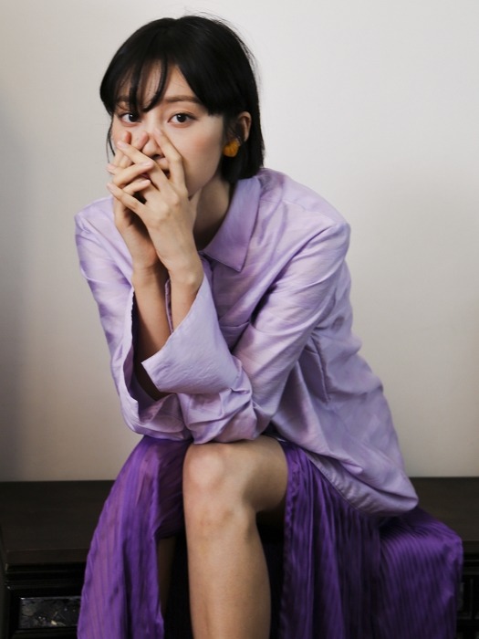 Pleats Shirts Dress _ Purple