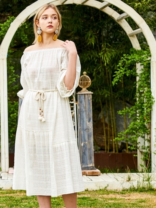 LINEN OFFSHOULDER ONE-PIECE WHITE