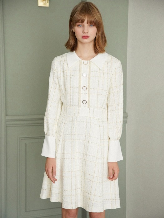 Tweed Button Dress_Cream