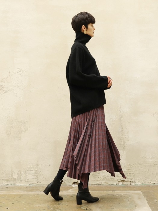 Hemline pleats skirt_Wine