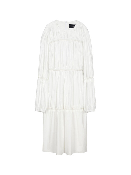 IRIS MULTI-STITCH GATHERED DRESS atb386w(White)