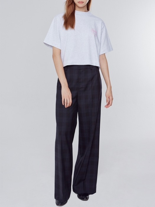 Wide Fit Wool Check Pants