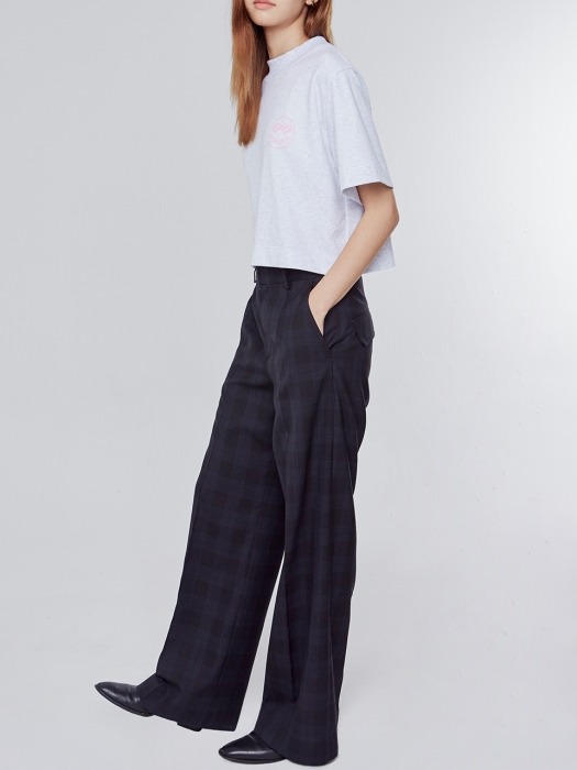 Wide Fit Wool Check Pants