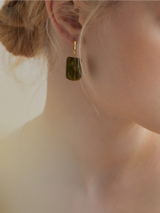 Square green jade hoop earrings 그린 보석 귀걸이 셋트