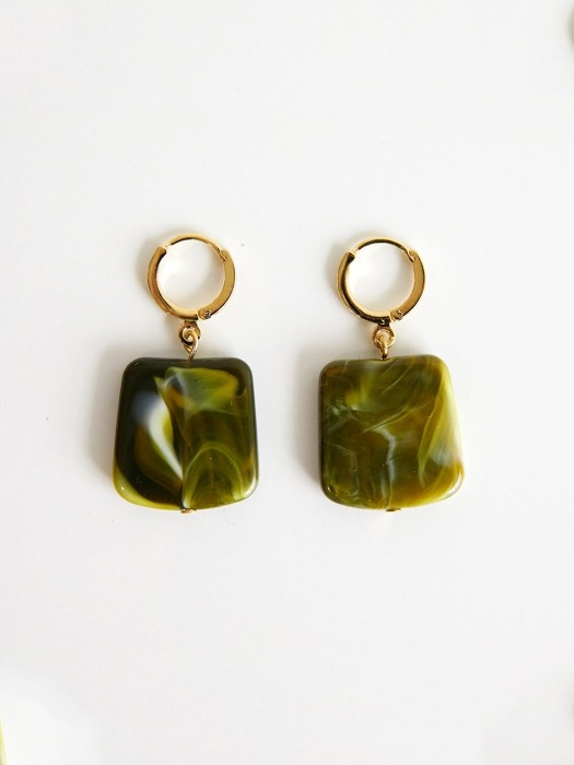 Square green jade hoop earrings 그린 보석 귀걸이 셋트