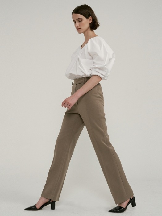 HIGH WAIST BUTTON POCKET PANTS (BROWN)