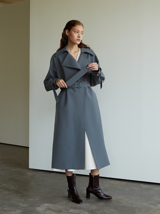 Wide Lapel Trench [Blue Gray]