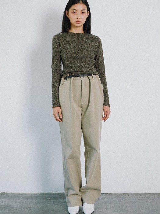 DENIM PINTUCK STITCH PANTS BEIGE