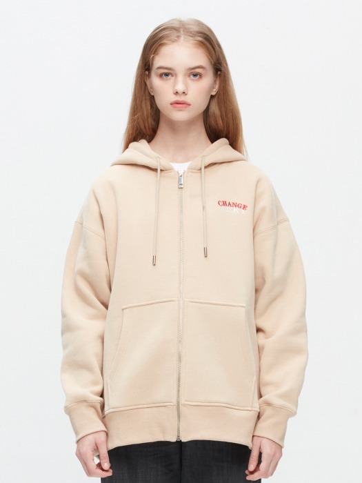 OVERLAP HOOD ZIPUP BEIGE