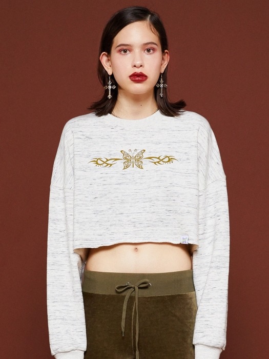 BADEE배디]RAW EDGE CROPPED SWEATSHIRT [GREY]