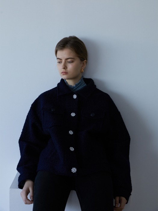 Pearl Button Half Coat-Navy