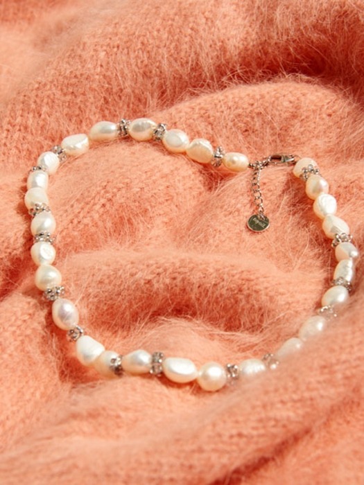 Baroque Pearl&Beads Necklace_Silver