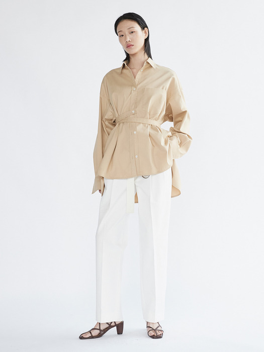 BELTED PLEATED TROUSERS (OFF WHITE)