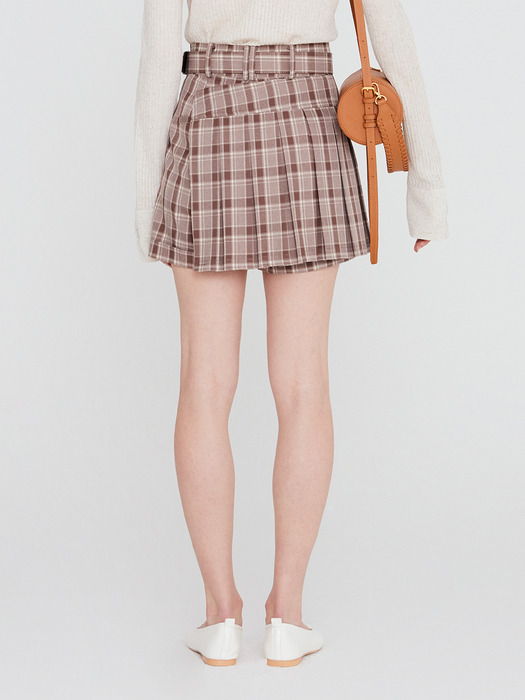 20SS PLEATED MINI SKORT WITH BELT - BROWN CHECK