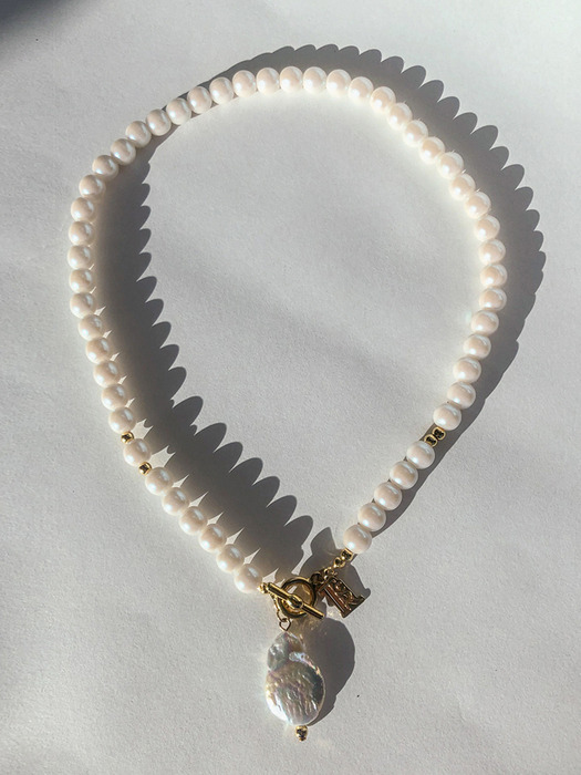 [SET]Ivory pearl choker necklace+Fondue pearl earrings