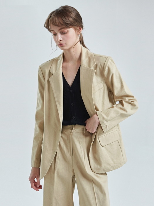 CARINA SINGLE LINEN JACKET_OATMEAL