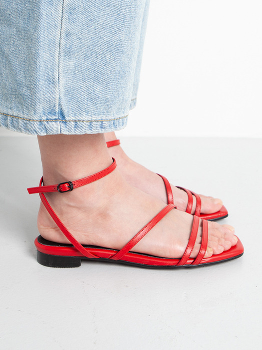 Strappy Flat Sandals | Red