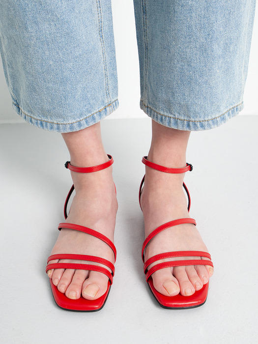 Strappy Flat Sandals | Red