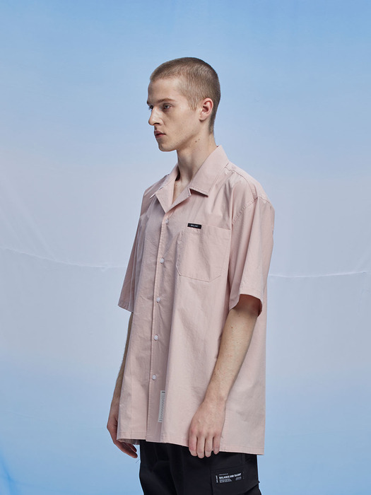 Open Collar Classic Label Shirt - Pink