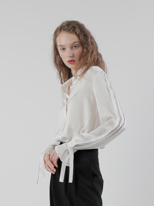 20FW PLEATS SLEEVE BLOUSE/WHITE