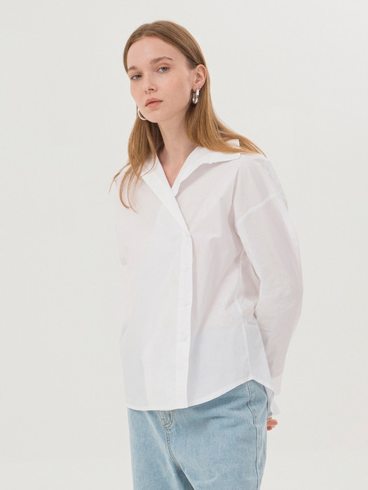 Cotton Shirring Wrap Shirt - White