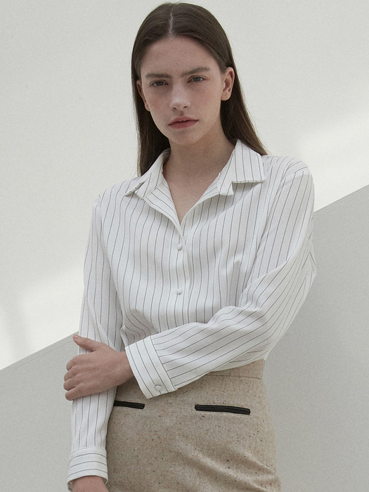 iuw800 open collar stripe shirts (white)
