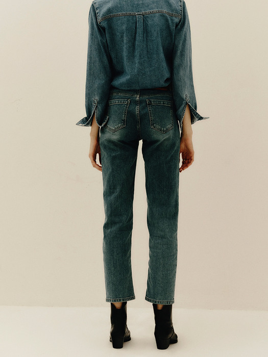 [FRONTROW x RePLAIN] Fringe Ribbed Wool Cardigan + Mid-rise Straight Jeans_Blue SET