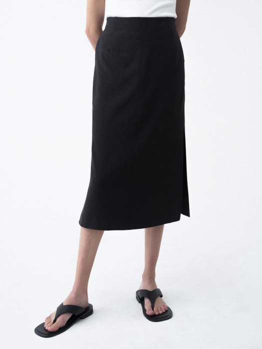 [리퍼브] Deep Slit Midi Skirt Black
