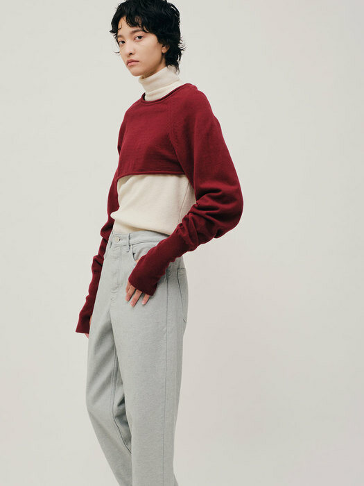 Crop long sleeve knit BURGUNDY 