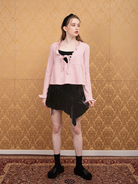 (set) blooming knit pink & velvet sha skirt