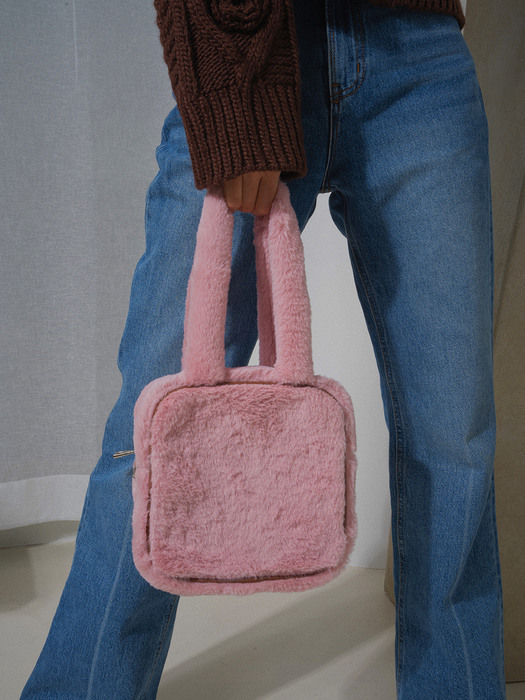 midnight square fur bag - pink
