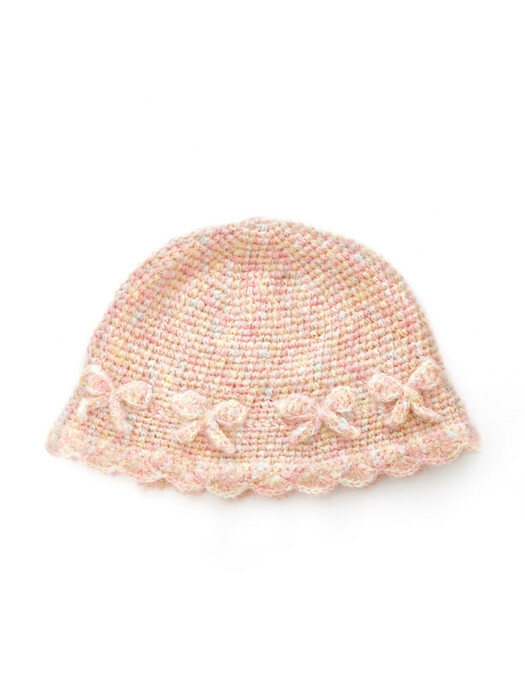 Fluffy Ribbon Knit Hat (Pink)