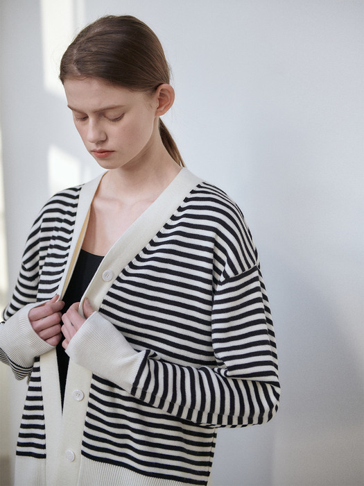 21SN basic stripe cardigan [BK]