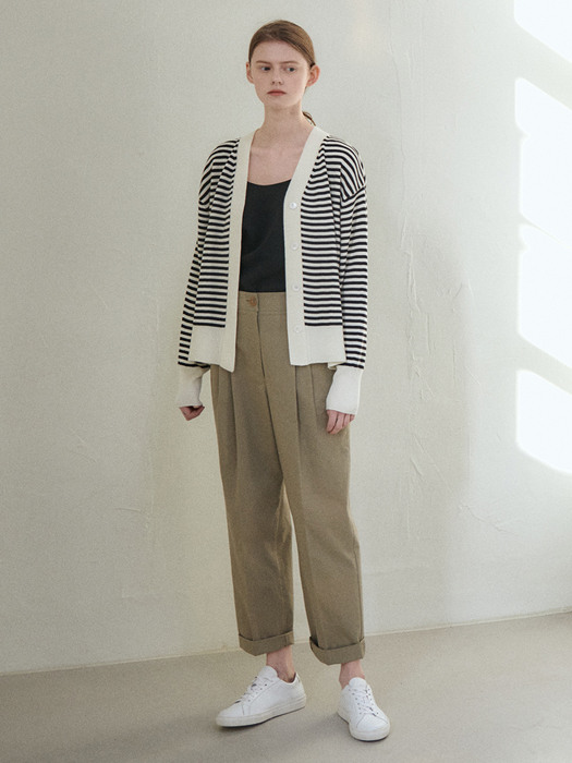 21SN basic stripe cardigan [BK]