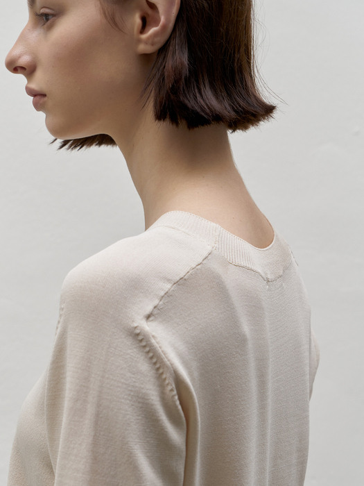 Short Sleeve Knitted Top [Cream]