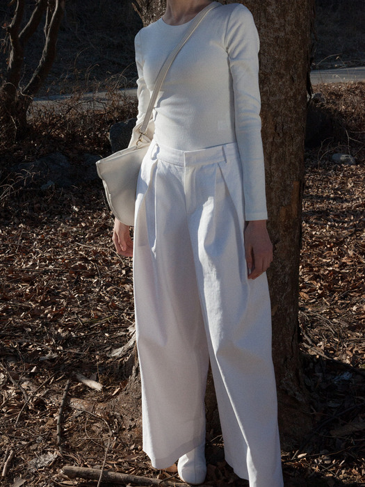 Pleated Wide Pants_White [YC35601_WH]