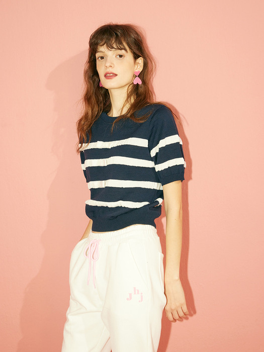 RIBBON KNIT PULLOVER - NAVY