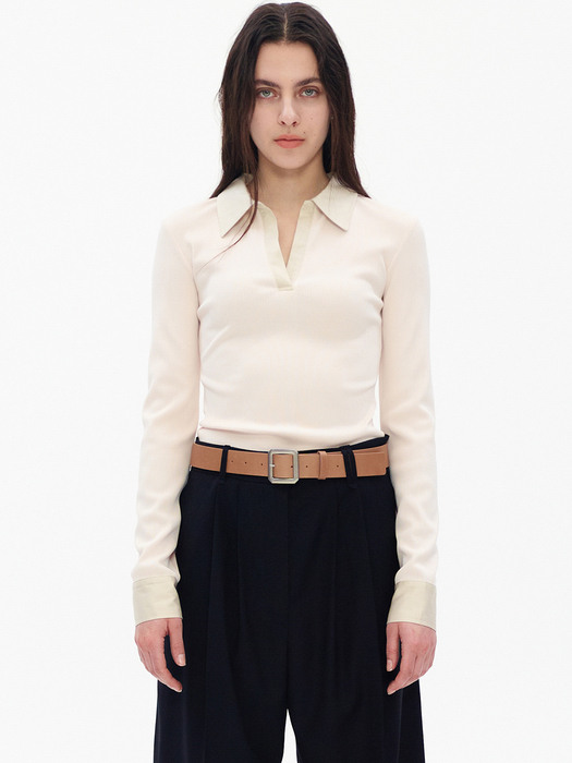 COLLARED FITTED BLOUSE, BEIGE