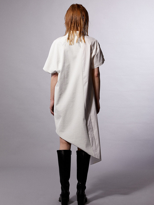 White Asymmetric shirt dress 