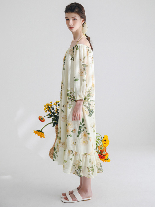 로즈 프린트 오프숄더 드레스(YELLOW IRIS)