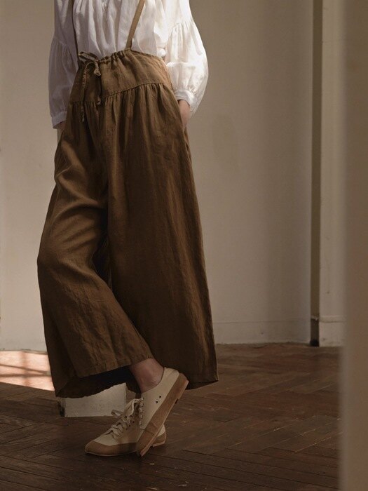 [Linen100%]Linen Suspender Pants - brown