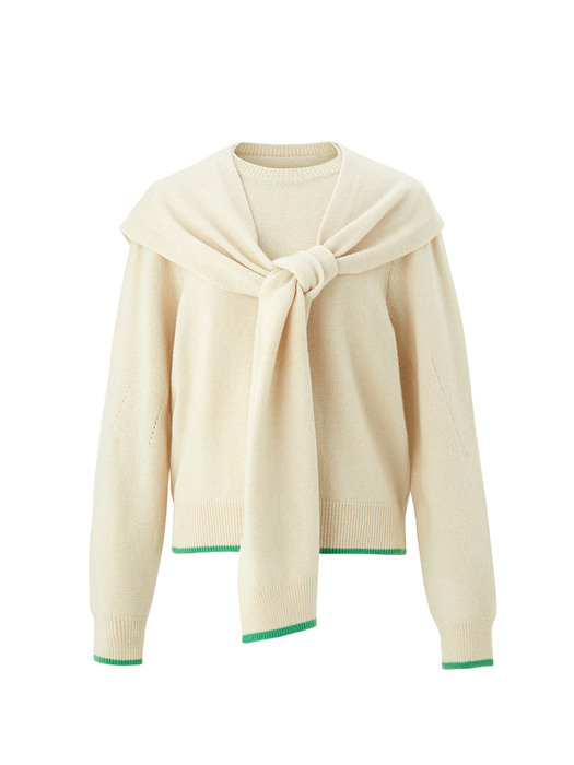 Color block muffler pullover - Oatmeal