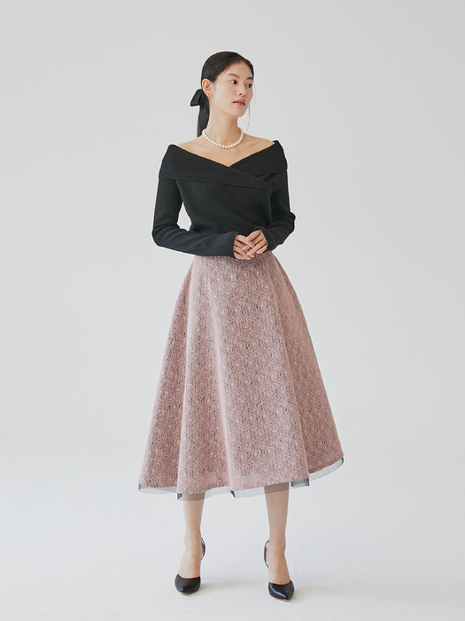 [미전시]ZELDA Bonded lace voluminous skirt (Pink/Black)