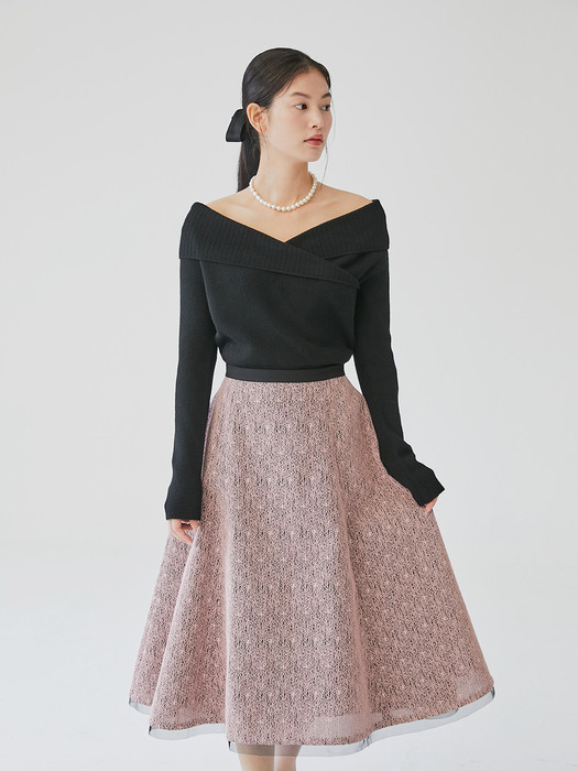 [미전시]ZELDA Bonded lace voluminous skirt (Pink/Black)