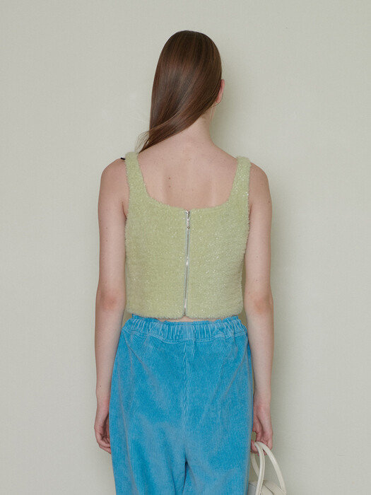 Fluffy tweed bustier_ Lily green