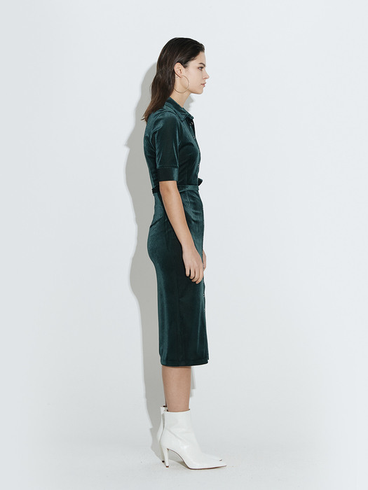 Front open velvet dress [Green]