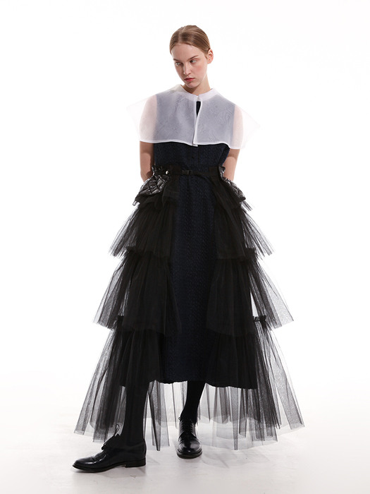 Tulle tiered belted wrap open skirt