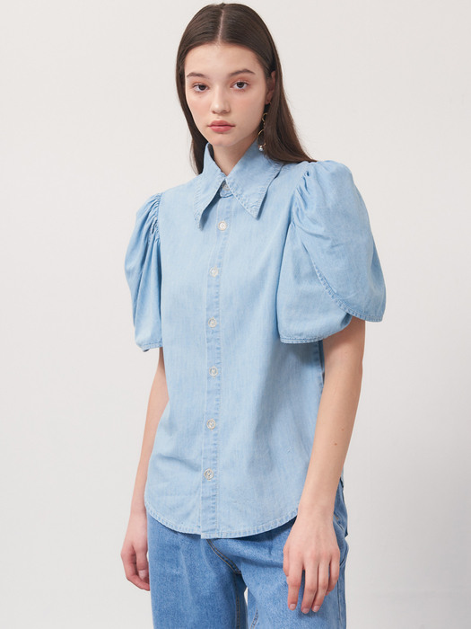 planet-116 Tulip sleeve denim blouse_light blue