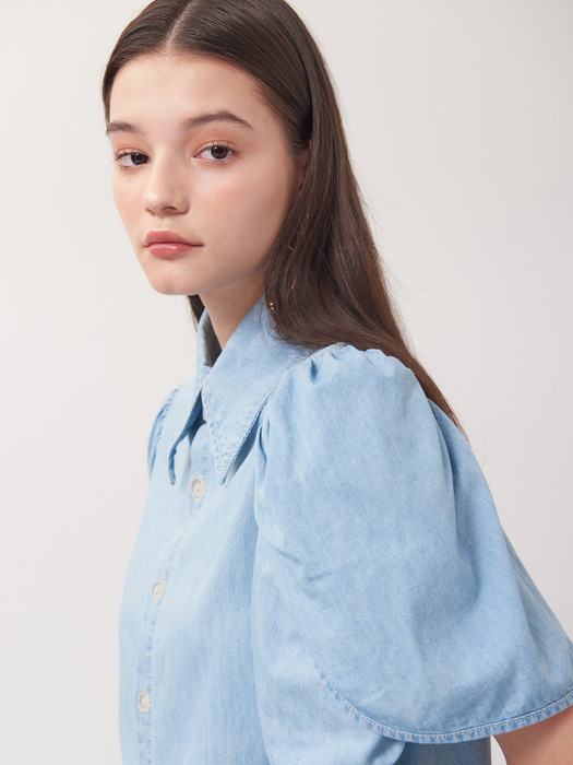 planet-116 Tulip sleeve denim blouse_light blue